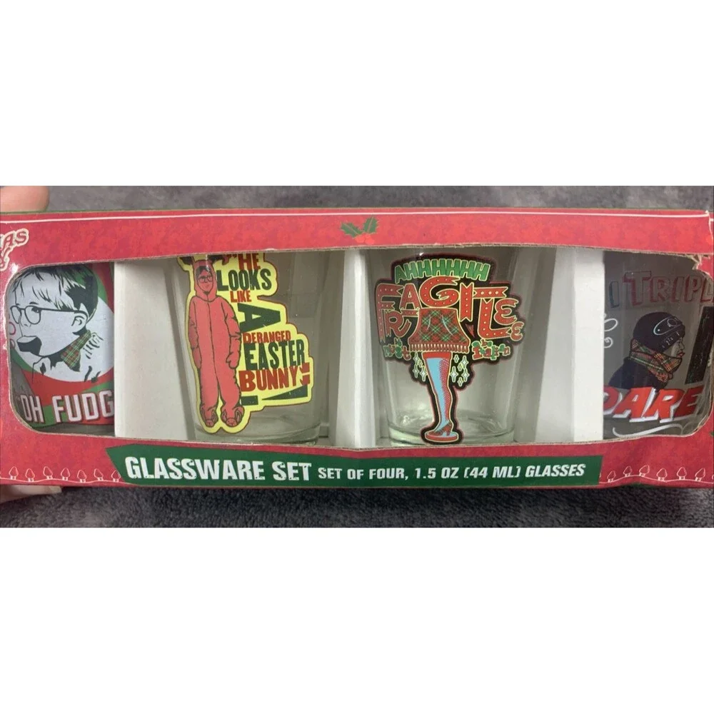 A Christmas Story Movie Glassware Set Of Four 1.5 Oz Shot Glass Ralphie Holiday
